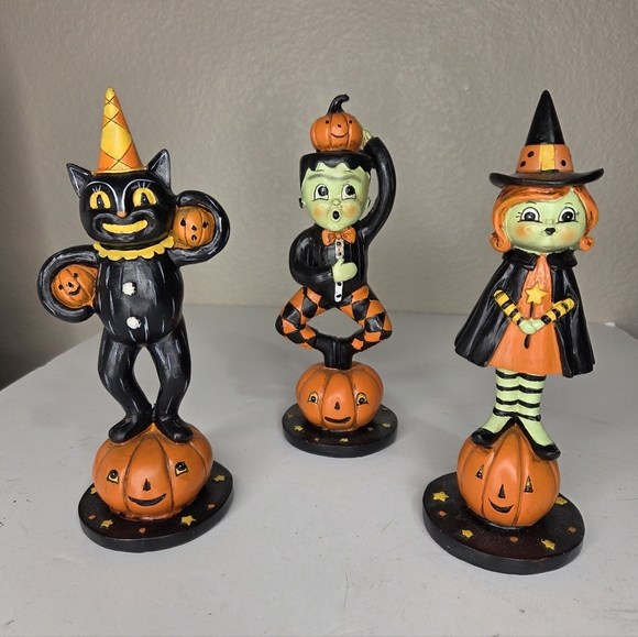 Johanna Parker Halloween Black Cat Frankenstein And Witch Figurines Set HTF Rare - Picture 3 of 10